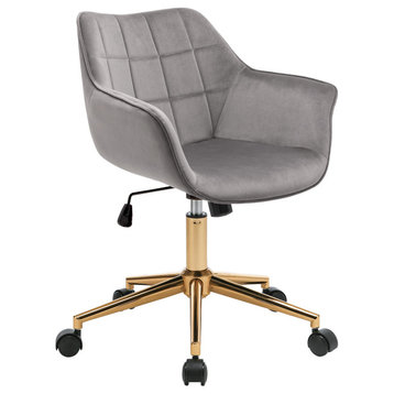 Square Tufted Velvet Home Office Chair, Grey