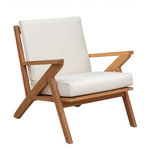Patio Sense - Oslo Wooden Armchair - The Oslo Wooden Armchair by Balkene Home is part of our midcentury-modern Scandinavian-inspired collection of indoor/outdoor furniture. The Oslo features solid-wood construction with artfully-angled arms and a comfortable stance, easy assembly, and cozy cream-colored cushions with outdoor upholstery. Match a pair with the Oslo Wood Occasional Table (sold separately) to complete your chat area in style, or mix with the complementary Lio Armchair to accommodate extra seating.