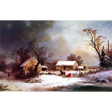 George Henry Durrie Winter-time on the Farm, 18"x27" Wall Decal
