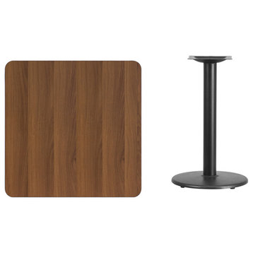 30'' Square Walnut Laminate Table Top With 18'' Round Table Height Base