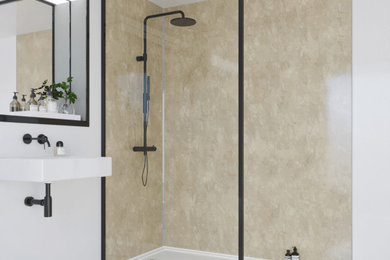 Design ideas for a transitional bathroom in Sydney with an open shower.