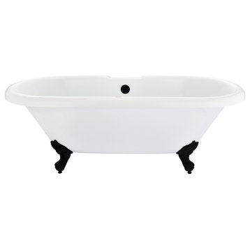 Kerta 67"x29" Acrylic Clawfoot Soaking Bathtub, White, Matte Black Hardware
