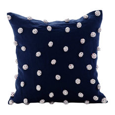 Dotted Pom Poms Blue Cotton Linen 30x30 Cushions Cover, I Love Pom Poms