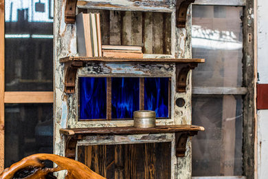 Shelving Unit made with Salvaged Door, Reclaimed Wood, Glass & Tin