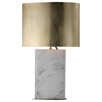 Murry Large Teardrop Table Lamp in White Marble with Antique-Burnished Brass Sha