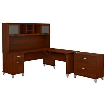 Bush Furniture Somerset Sit Stand L Desk with Hutch & Cabinet in Cherry