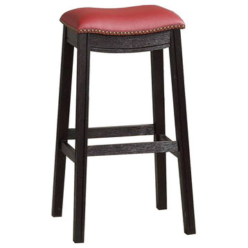 Benzara BM233108 29" Wooden Bar Stool With Cushion Seat, Set of 2, Gray/Red