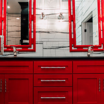 Red and black master bath