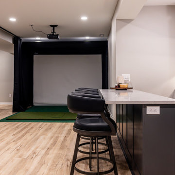 Shawnee, KS Basement Remodel with Custom Bar & Golf Simulator