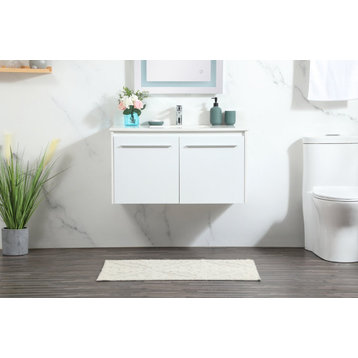 Elegant VF44536MWH-BS 36" Single Bathroom Vanity, White With Backsplash