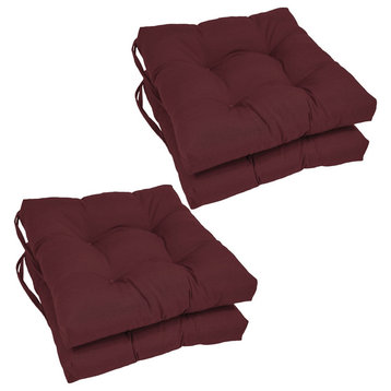 16" Solid Twill Square Tufted Chair Cushions, Set of 4, Burgundy