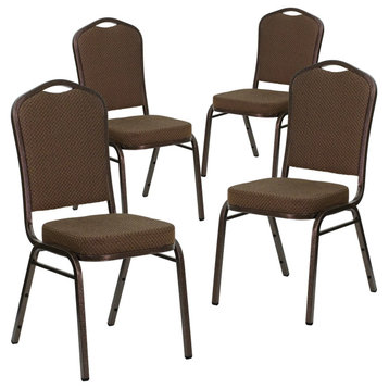 4 Pack Dining Chair, Cushion Seat & Back, Brown Patterned Fabric/Copper Vein