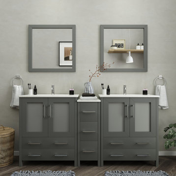 Vanity Art Vanity Set With Ceramic Top, 72", Gray