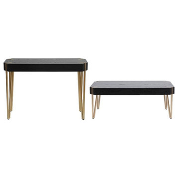 LuxenHome 2 Piece Black Wood and Gold Metal Console and Coffee Table Set