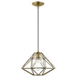 Livex Lighting - Livex Lighting 1-Light Mini Pendant, Antique Brass - This mini pendant features a antique brass angular frame in the contemporary tradition for a perfect accenting look. Featuring a single bulb and simple suspension, it's great solo over focus points or set in pairs or trios over long countertops and islands. The facet is a wonderful way to show off your modern style with ease.