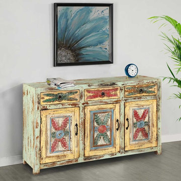 Tangier Rustic Light Green 3-Door 3-Drawer Buffet Sideboard