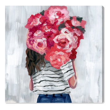 "Flower Delivery Girl" Canvas Art Print, 90x90 cm