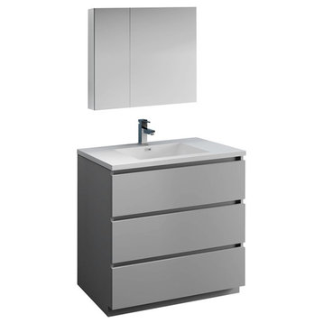 Lazzaro 36" Gray Free Standing Vanity Set, Fortore Faucet/Brushed Nickel