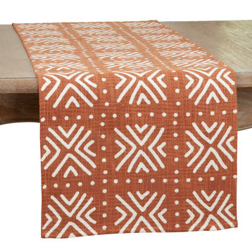 Mudcloth Design Table Runner,Terracotta, 16"x72"