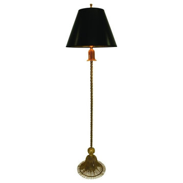 66" Gold Iron Tassel Floor Lamp, Cottage Contemporary Romantic Ornate Black