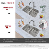 STYLISH Jaspel Dual Mount 32" Double-Bowl Stainless Steel Kitchen Sink