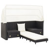 vidaXL 3 Seater Sofa Convertible Sleeper Sofa Bed with Cushions PE Rattan Black