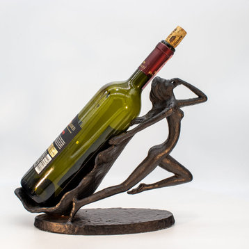 Art Deco Wine Holder Figurine Cast Iron Metal Lady