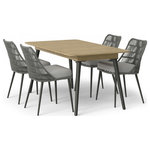 Simpli Home - Beachside 5 Piece Outdoor Dining Set - The Beachside 5-piece outdoor dining set elevates your outdoor entertaining with substance and style This set pairs the solid acacia extendable dining table with four chairs for an instant upgrade to outdoor entertaining. Each durable rope wrapped dining chair gets an extra layer of comfort with a neutral grey colored seat cushion. Add on the table leaf to expand the table's seating capacity from 4 to 8.