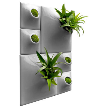 Modern Wall Planter Set, Node Living Wall, Ceramic, BR2, Medium Gray