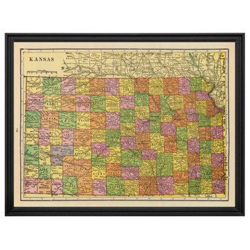 Oklahoma Map 1909 - Vintage Art Framed Print of OK, 24" x 18" Brown Frame
