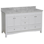 Kitchen Bath Collection - Abbey 60" Bath Vanity, Base: White, Top: Carrara Marble, Double Vanity - The Abbey: quality, style, and utility in one. With its timeless Shaker style cabinet and thick countertop, this vanity is the ideal choice for a bathroom refresh.