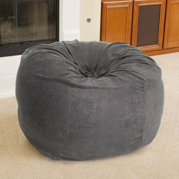 Contemporary Living Space w/ Faux Suede Grey Bean Bag