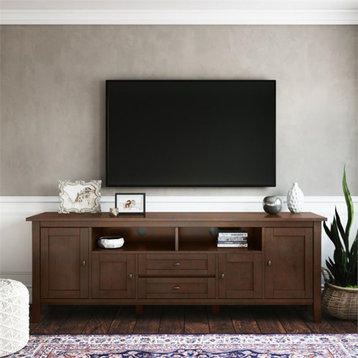 Maklaine Wood 72" Transitional TV Media Stand in Russet Brown For TVs up to 80"