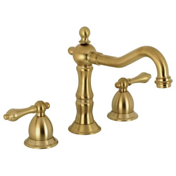 Transitional Bathroom Faucet, Widespread Design and 2 Handles, Brushed Brass