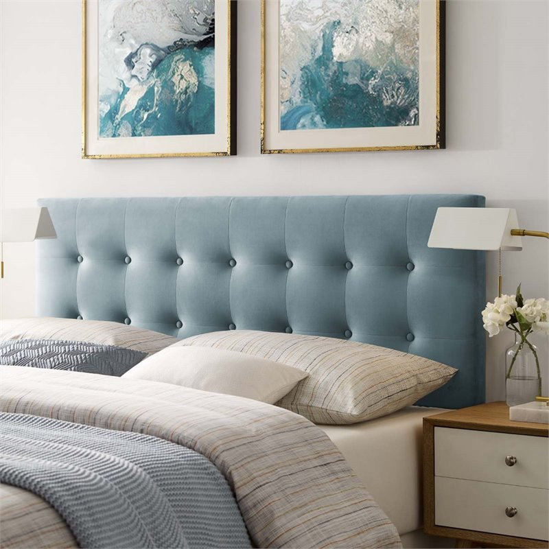 Modway Emily Twin Tufted Performance Velvet Headboard in Light Blue ...