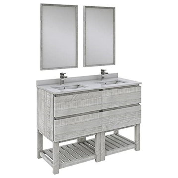 48" Floor Standing Double Sink Bathroom Vanity With Open Bottom and Mirrors, Ash