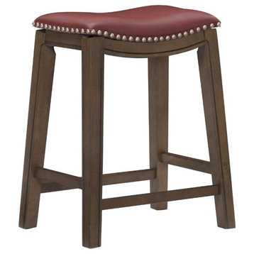 Lexicon Ordway 24" Faux Leather Saddle Counter Stool in Red