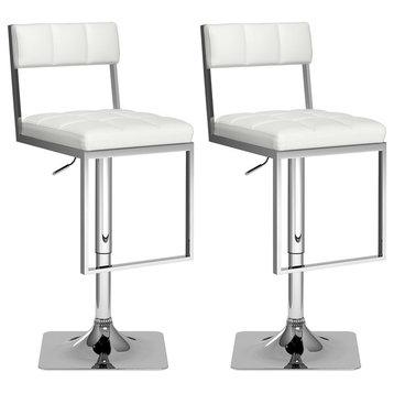 CorLiving Square Tufted Adjustable Barstool in White Leatherette, Set of 2