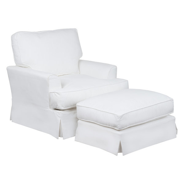 Slipcovered Chair With Ottoman, White