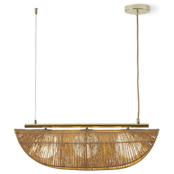 Sovev 3-Light Dimmable Linear Pendant Light With Frosted Glass Rattan Shade