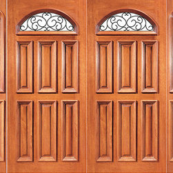 Pre-hung Mahogany Camber Lite Exterior Double Door Two Sidelights - Front Doors