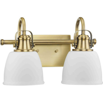 Preston 2 Light Bathroom Vanity Light, Vintage Brass