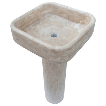 Troia Light Travertine Pedestal Stand-alone Sink Honed and Filled, W15", L16"