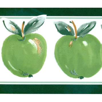 Wallpaper Border Fruits Apples Leaves Green White Brown 5.25"x15' CK70342