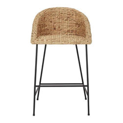 Black Metal Bar Stool with Back and Natural Seat (21.42 in. W x 38.25 in. H) - Bar Stools And Counter Stools