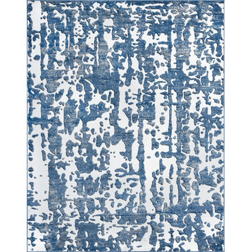 Alvis Contemporary Abstract Area Rug, Blue/White, 5'3''x7'3''
