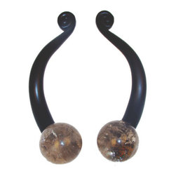 Myterra Gemstone Hardware - Gemstone 4" Cabinet Pull, Brazilian Smokey Quartz Sphere - Cabinet And Drawer Handle Pulls