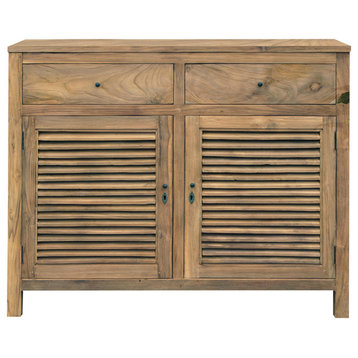 Recycled Teak Wood Louvre Cabinet With 2 Doors and 2 Drawers