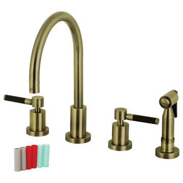 KS8723DKLBS 8" Widespread Kitchen Faucet With Brass Sprayer, Antique Brass