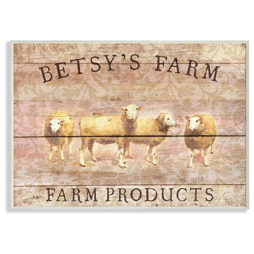 Sheep Illustration Betsy's Farm Sheep Planked Look Wall Plaque Art, 13"x19"